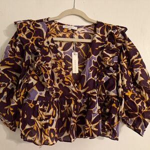 Oversized Floral Purple and Yellow Flows 3/4 Top